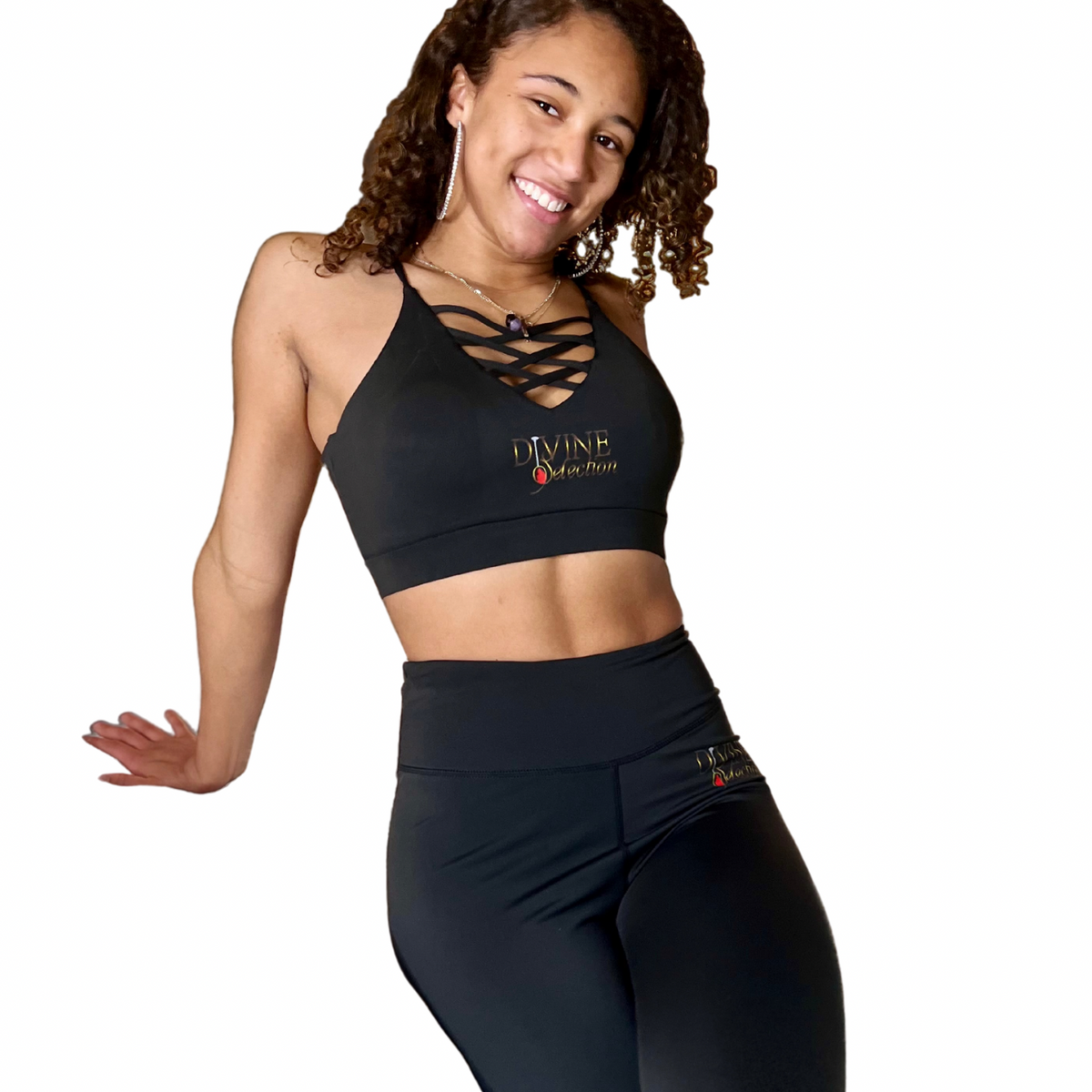 Divine Selection Two Piece Set Leggings and Yelete Criss Cross Bralette