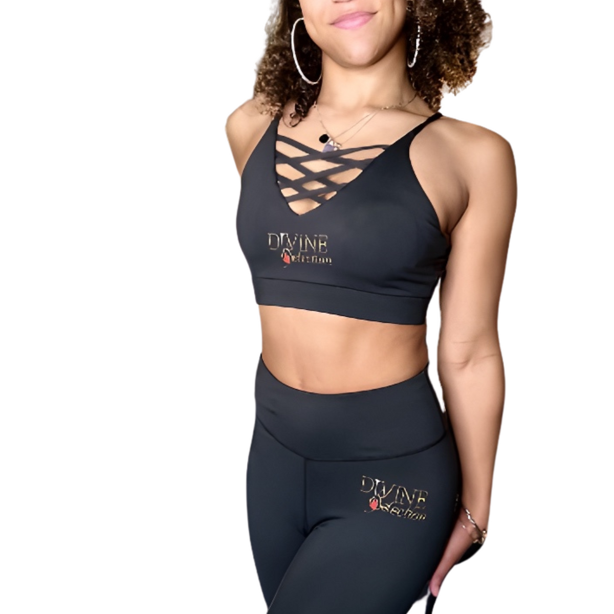 Divine Selection Two Piece Set Leggings and Yelete Criss Cross Bralette