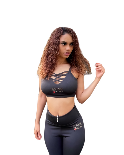 Divine Selection Two Piece Set Leggings and Yelete Criss Cross Bralette