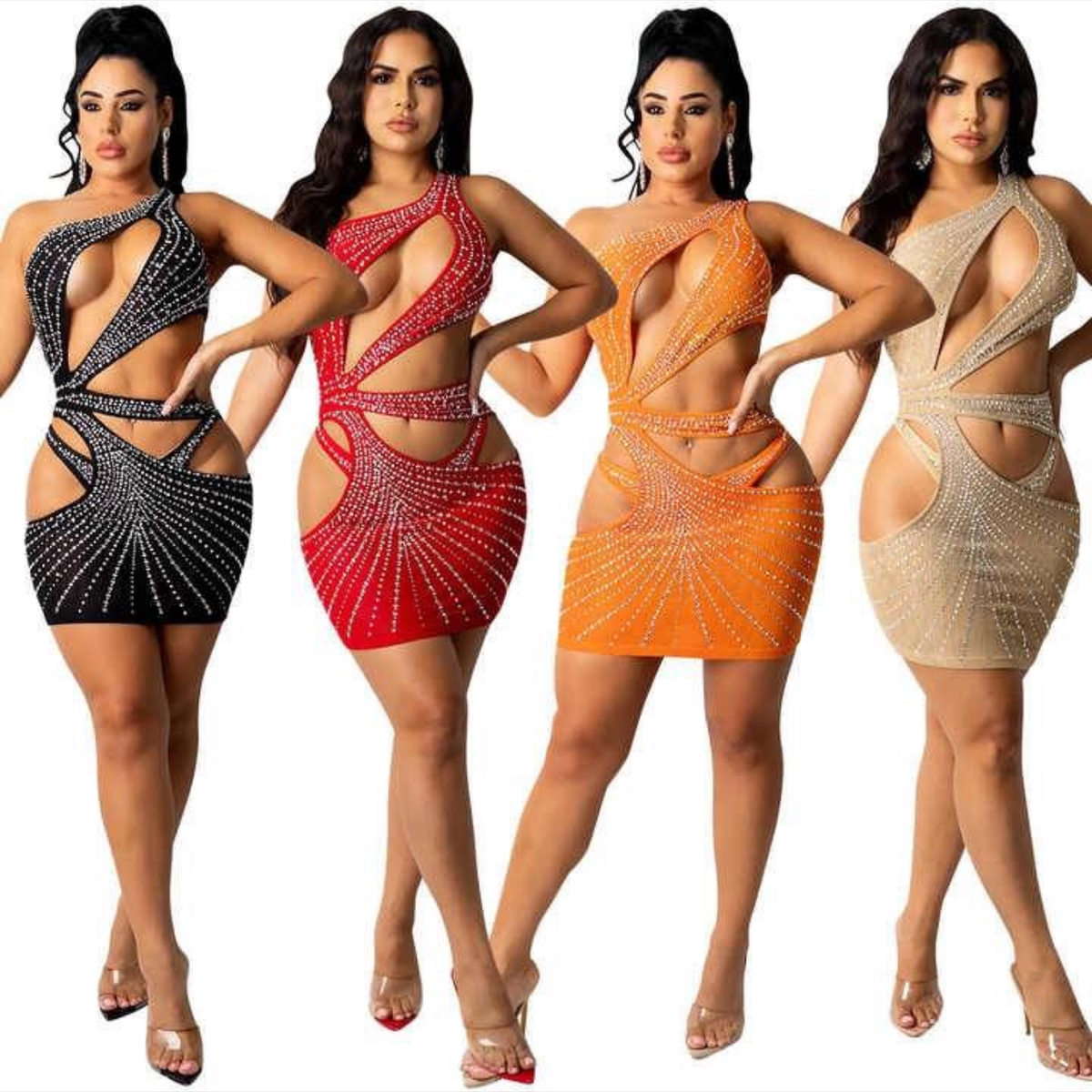 Sheer Embellished Cut-Out Dress Set