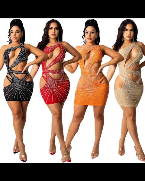 Sheer Embellished Cut-Out Dress Set