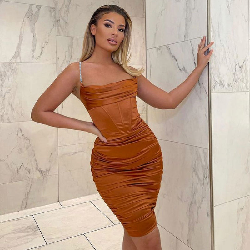 Diamond Chain Satin Bodycon Dress