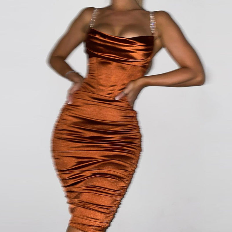 Diamond Chain Satin Bodycon Dress