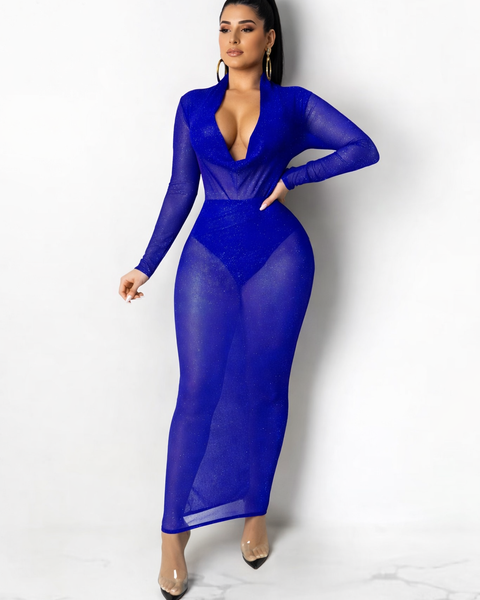 Glitter Mesh Evening Gown