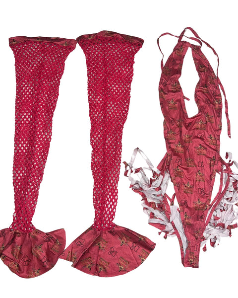 Exotic Dance Wear Rose Divine Selection One Piece with Stockings