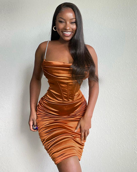 Diamond Chain Satin Bodycon Dress