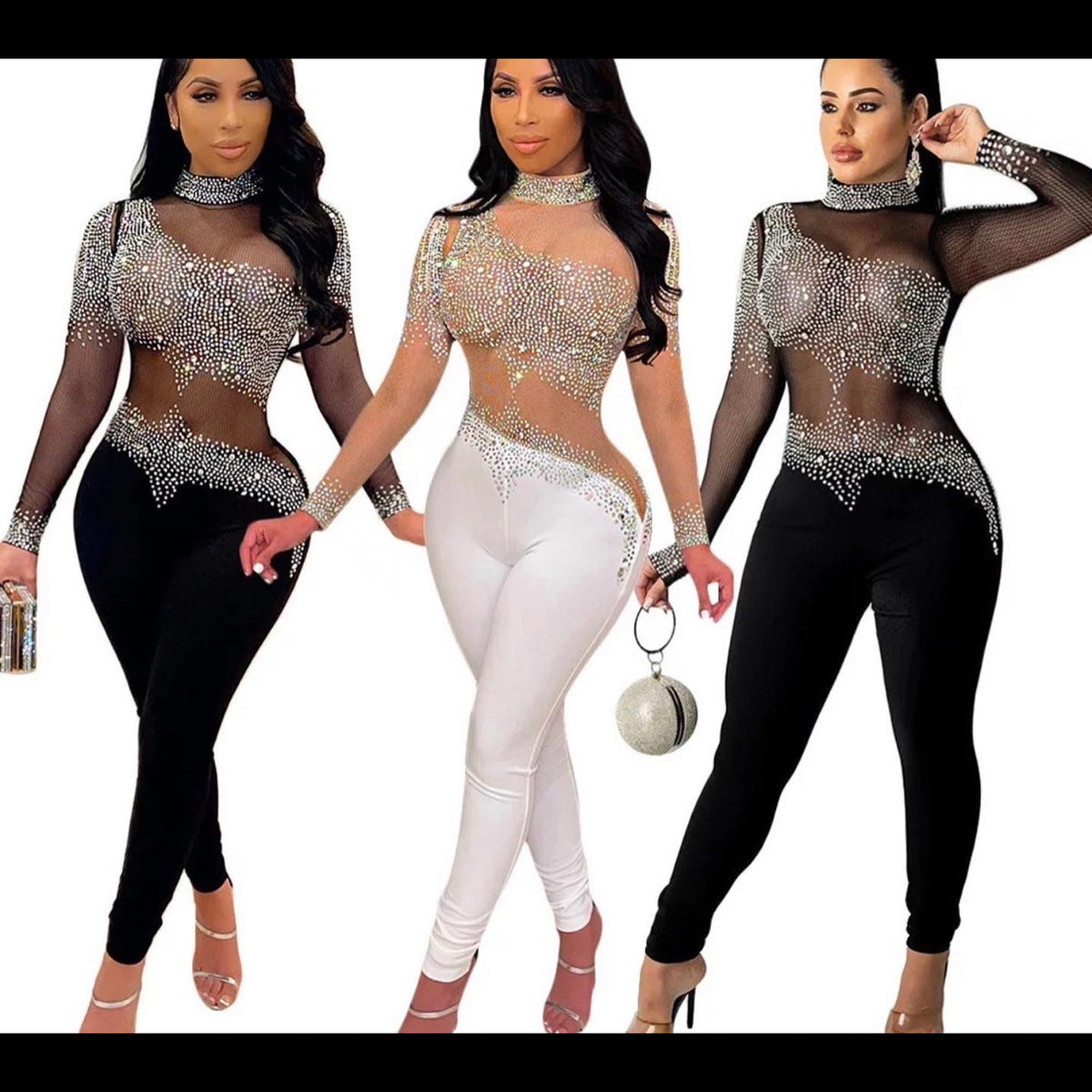 Embellished Mesh Jumpsuit