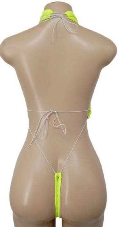 Exotic Dance Wear Lemon-Candy Laced and Net Strip Outfit