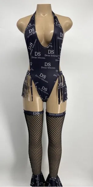Exotic Dance Wear One Piece Divine Selection With Fishnet Stockings