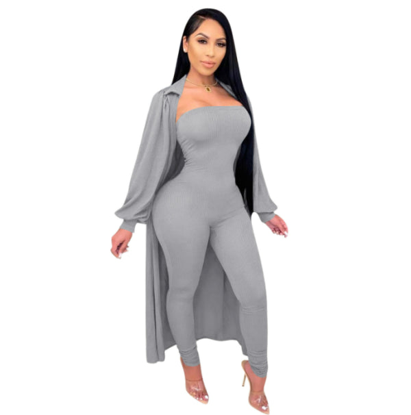 🔥 Chic Knit Jumpsuit &amp; Cardigan Set – Effortless Elegance
