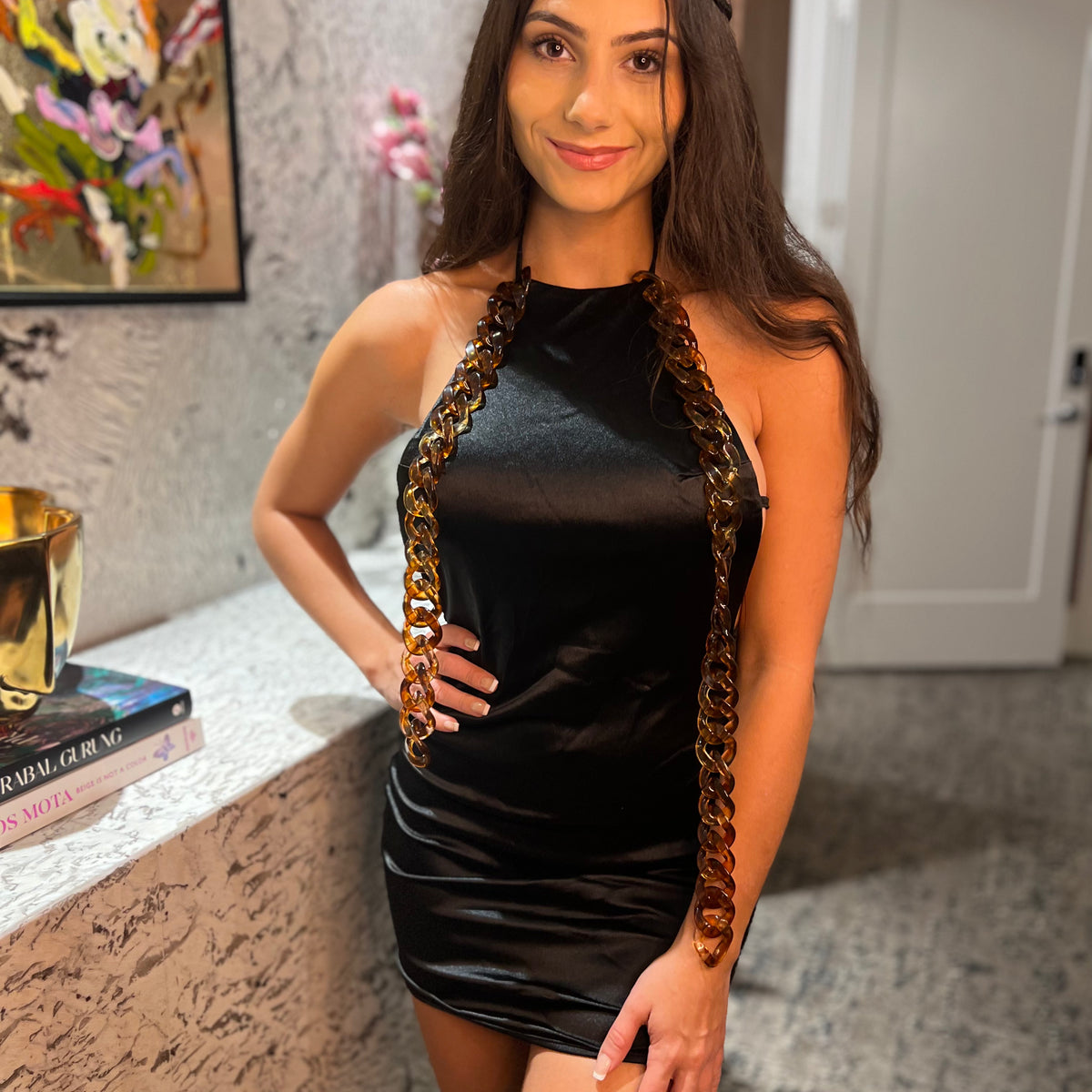 Satin Sexy& Fashion Strap Halter Short Dress