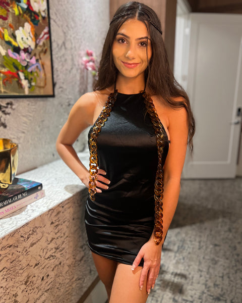 Satin Strap Halter Mini Dress